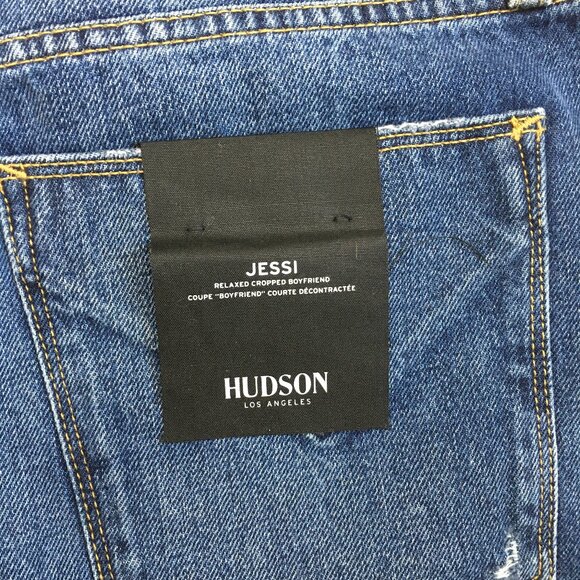 NWT HUDSON Med/Dark Wash JESSI Relaxed Cropped Boyfriend 5 Pocket Jeans - Picture 12 of 13